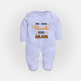 My First Diwali Sleep Suit | Personalized Baby Festival Outfit - BABY BLUE - New Born (Chest 7.5")