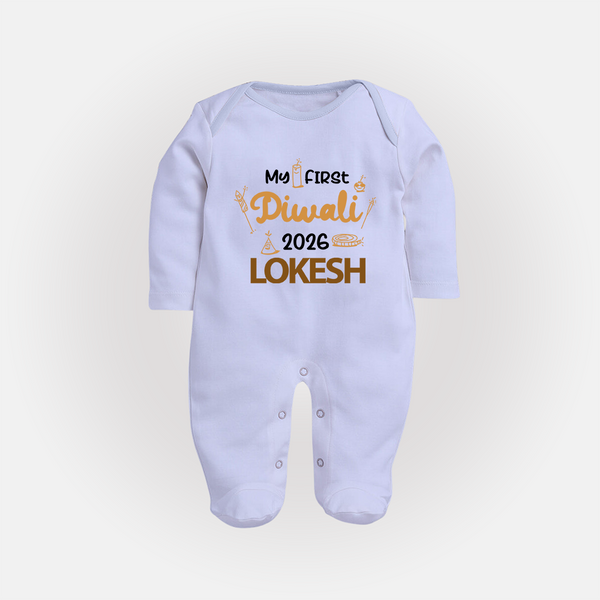 My First Diwali Celebration Full Body Suit - BABY BLUE - New Born (Chest 7.5")