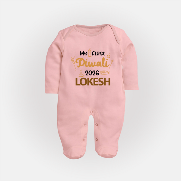 My First Diwali Celebration Full Body Suit - BABY PINK - New Born (Chest 7.5")
