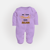 My First Diwali Sleep Suit | Personalized Baby Festival Outfit - LILAC - New Born (Chest 7.5")