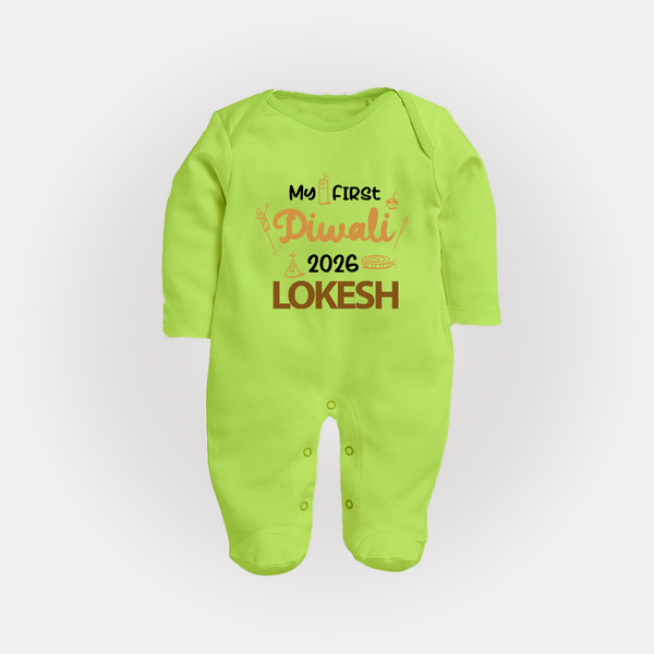 My First Diwali Celebration Full Body Suit - LIME GREEN - New Born (Chest 7.5")