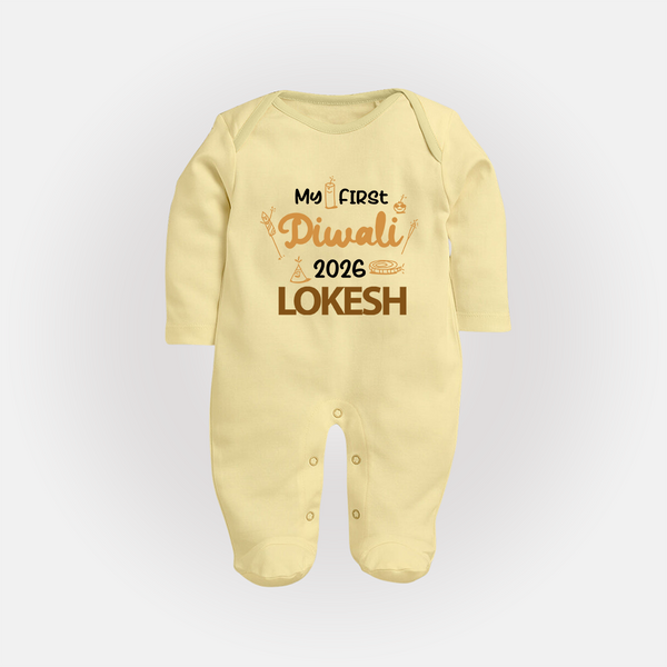 My First Diwali Celebration Full Body Suit - PASTEL YELLOW - New Born (Chest 7.5")