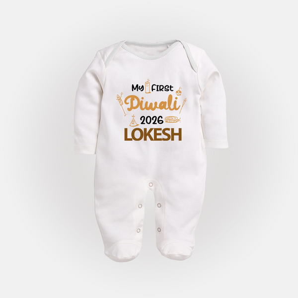 My First Diwali Celebration Full Body Suit - WHITE - New Born (Chest 7.5")