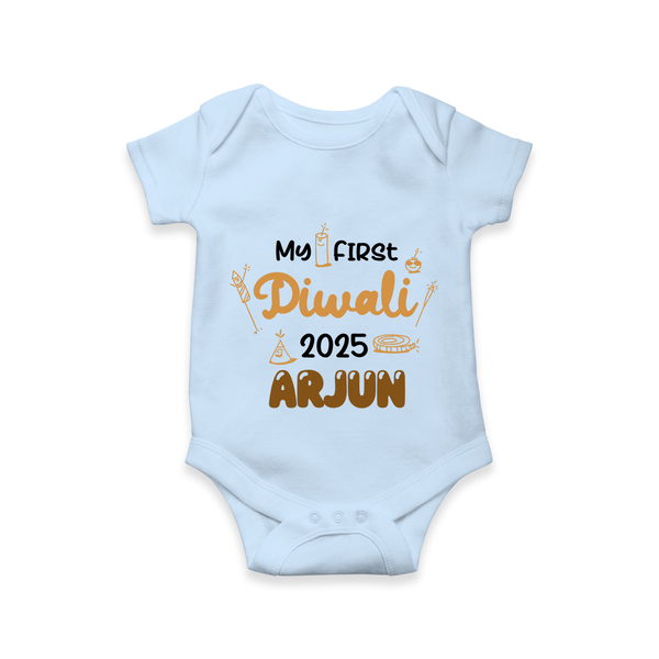 My First Diwali Romper | Personalized Baby Festival Outfit - BABY BLUE - New Born (Chest 14")