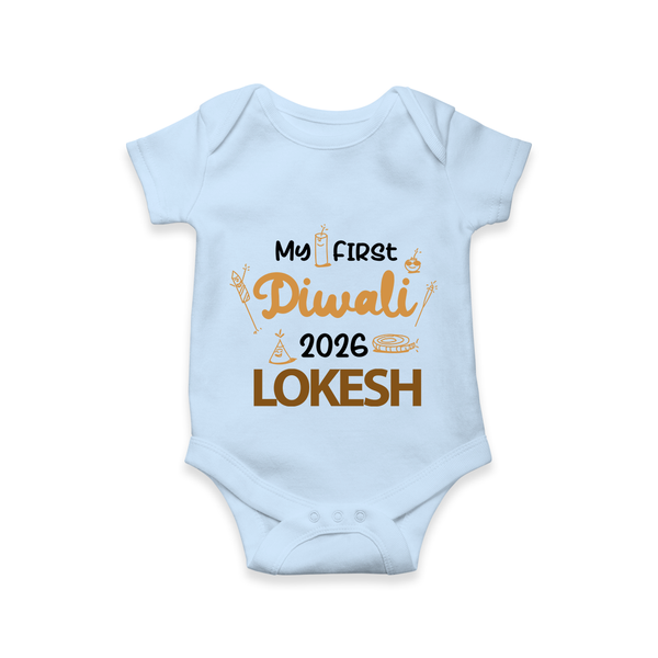 My First Diwali Celebration Romper - BABY BLUE - New Born (Chest 14")