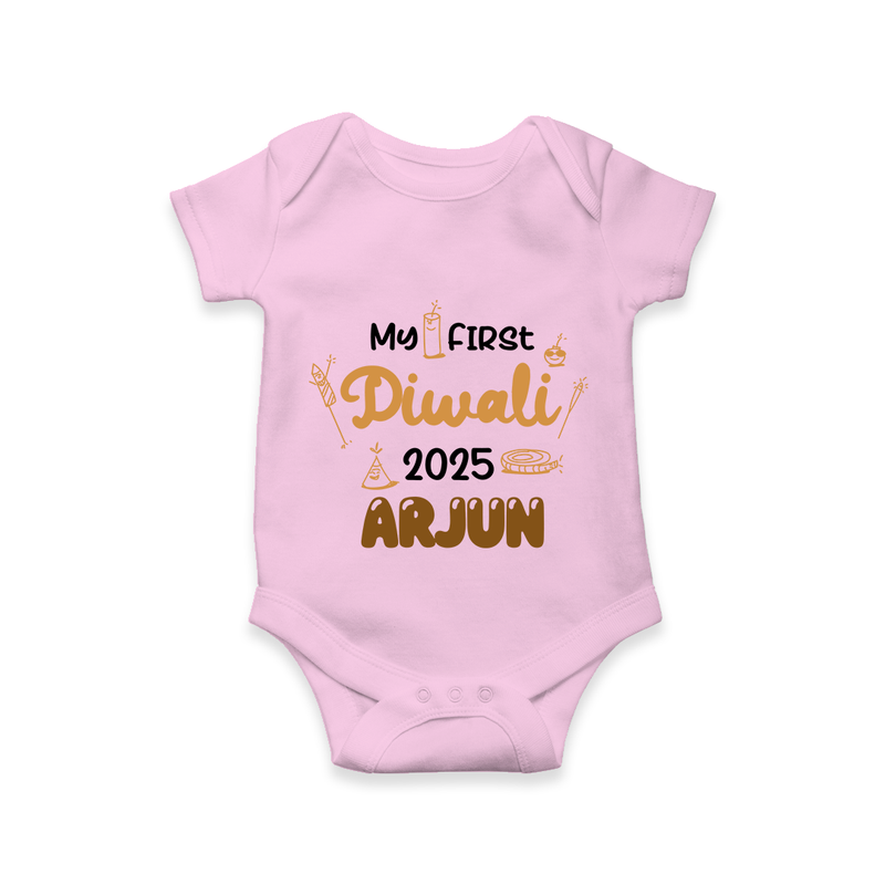 My First Diwali Romper | Personalized Baby Festival Outfit - BABY PINK - New Born (Chest 14")