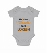 My First Diwali Celebration Romper - GREY - New Born (Chest 14")