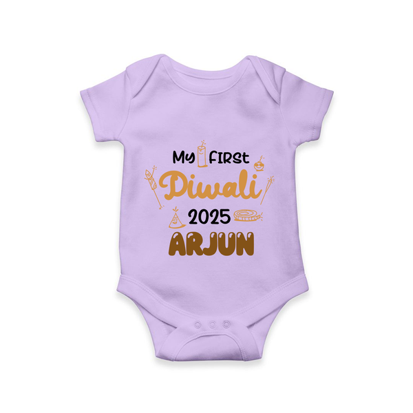 My First Diwali Romper | Personalized Baby Festival Outfit - LILAC - New Born (Chest 14")