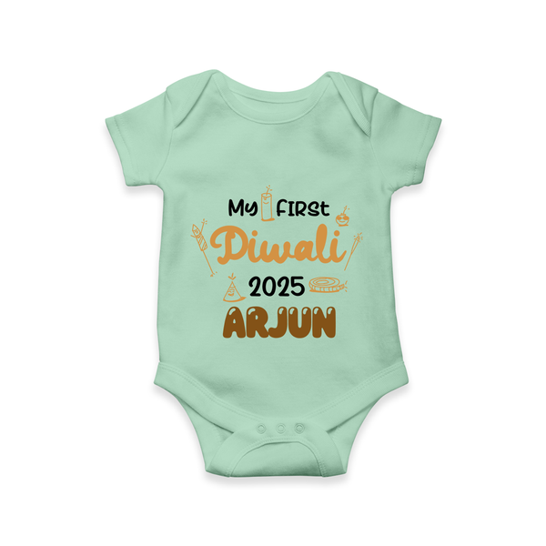 My First Diwali Romper | Personalized Baby Festival Outfit - MINT GREEN - New Born (Chest 14")