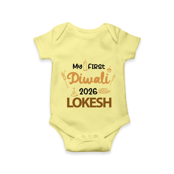 My First Diwali Celebration Romper - PASTEL YELLOW - New Born (Chest 14")
