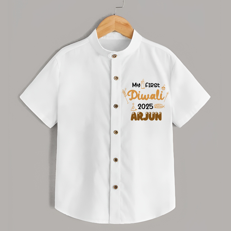 My First Diwali Shirt | Personalized Baby Festival Outfit - WHITE - 0 - 6 Months Old (Chest 23")