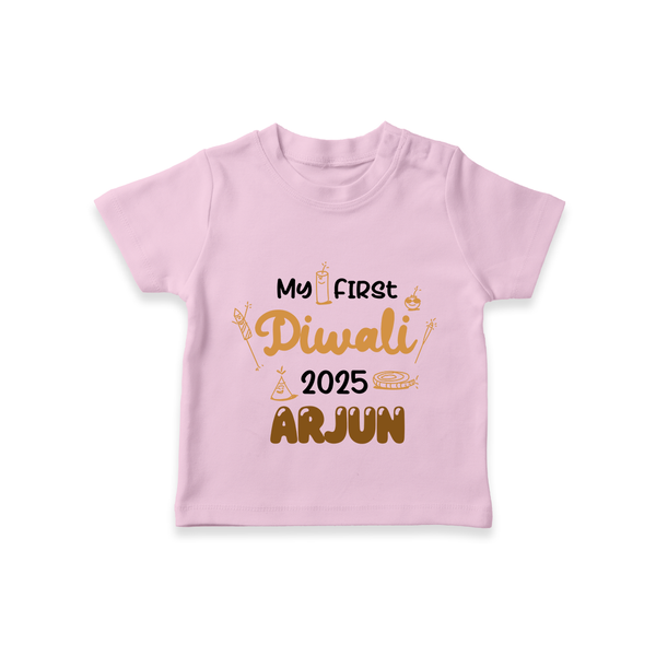My First Diwali Tshirt | Personalized Baby Festival Outfit - BABY PINK - 0-5 Months Old (Chest 17")