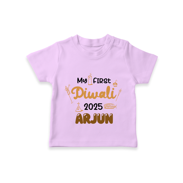 My First Diwali Tshirt | Personalized Baby Festival Outfit - LILAC - 0-5 Months Old (Chest 17")