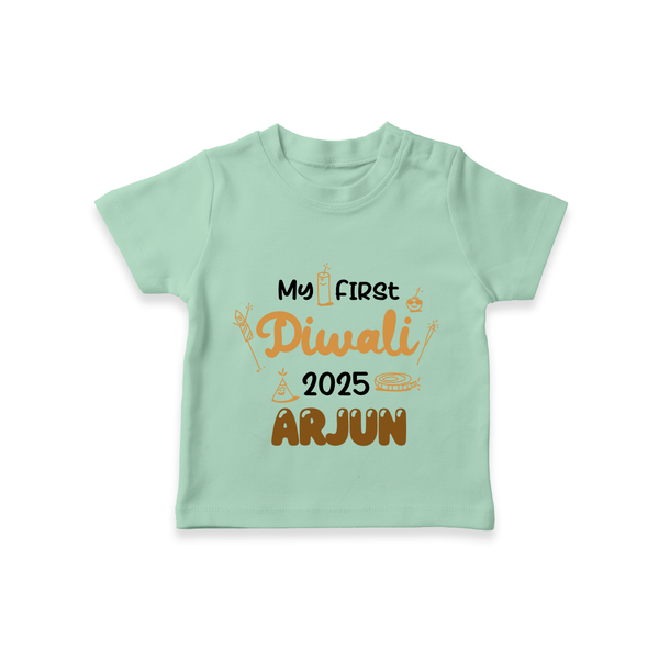My First Diwali Tshirt | Personalized Baby Festival Outfit - MINT GREEN - 0-5 Months Old (Chest 17")