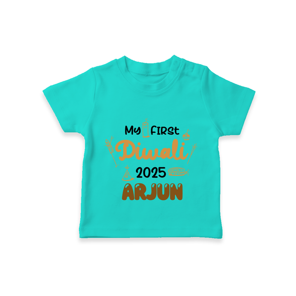 My First Diwali Tshirt | Personalized Baby Festival Outfit - TEAL - 0-5 Months Old (Chest 17")
