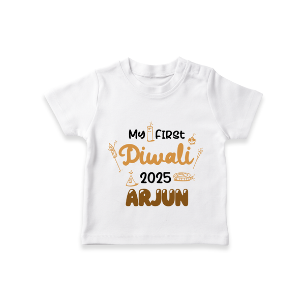 My First Diwali Tshirt | Personalized Baby Festival Outfit - WHITE - 0-5 Months Old (Chest 17")