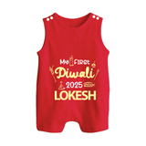 My First Diwali Celebration Button Romper - RED - New Born (Chest 18")