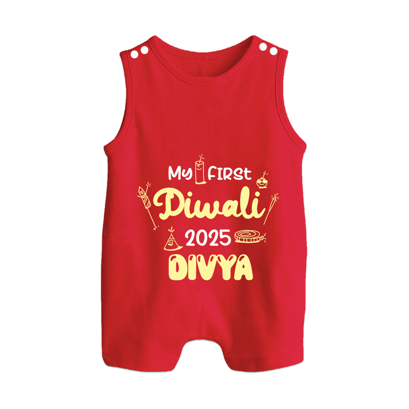 My First Diwali Romper Suit | Personalized Baby Festival Outfit - RED - 0 - 5 Months Old (Chest 18")