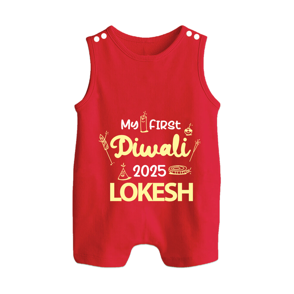 My First Diwali Celebration Button Romper - RED - New Born (Chest 18")