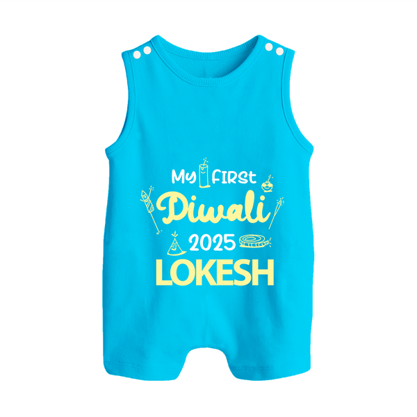 My First Diwali Celebration Button Romper - SKY BLUE - New Born (Chest 18")