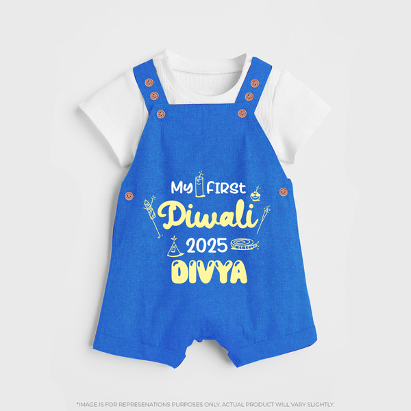 My First Diwali Dungaree Set | Personalized Baby Festival Outfit - COBALT BLUE - 0 - 5 Months Old (Chest 18")