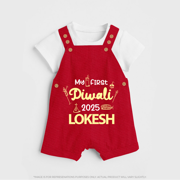 My First Diwali Celebration Dungaree - RED - 0 - 5 Months Old (Chest 18")