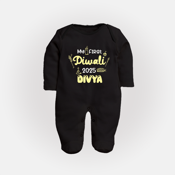 My First Diwali Sleep Suit | Personalized Baby Festival Outfit - BLACK - New Born (Chest 7.5")