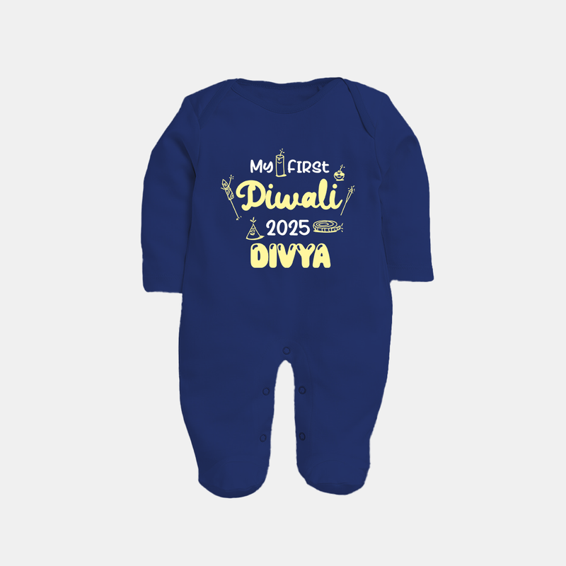 My First Diwali Sleep Suit | Personalized Baby Festival Outfit - NAVY BLUE - New Born (Chest 7.5")