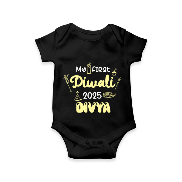 My First Diwali Romper | Personalized Baby Festival Outfit - BLACK - New Born (Chest 14")