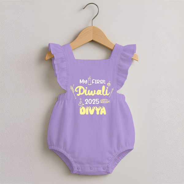 My First Diwali Romper Frock | Personalized Baby Festival Outfit - LILAC - 0 - 3 Months Old (Chest 19")
