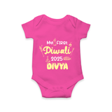 My First Diwali Romper | Personalized Baby Festival Outfit - HOT PINK - New Born (Chest 14")