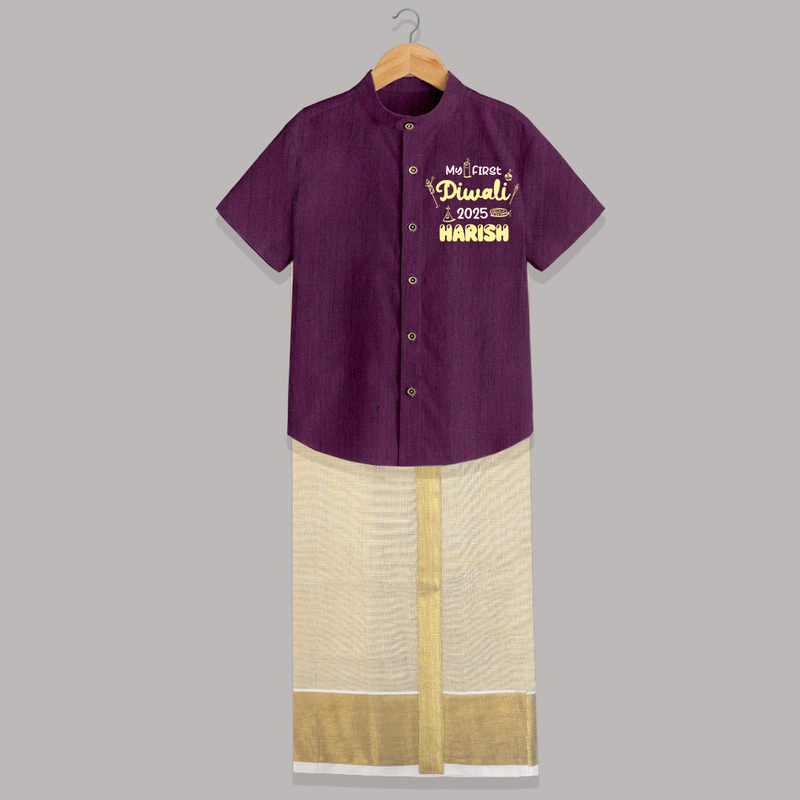My First Diwali Shirt And Dhoti | Personalized Baby Festival Outfit - GRAPE - 0 - 6 Months Old (Chest-23") (Dhoti length-14")