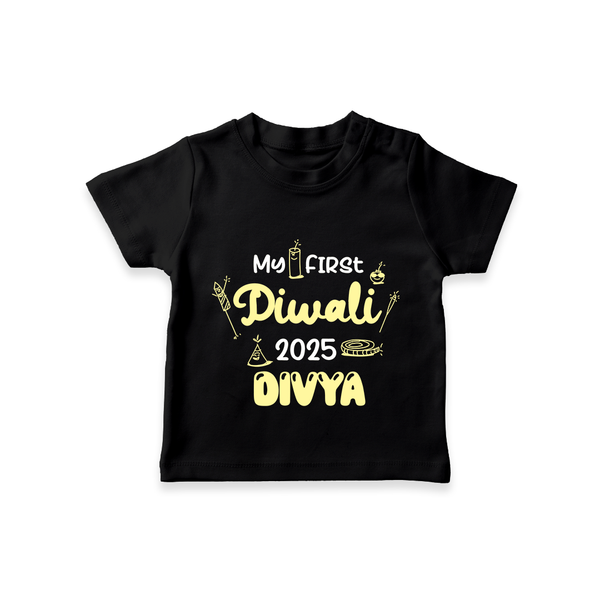 My First Diwali Tshirt | Personalized Baby Festival Outfit - BLACK - 0-5 Months Old (Chest 17")