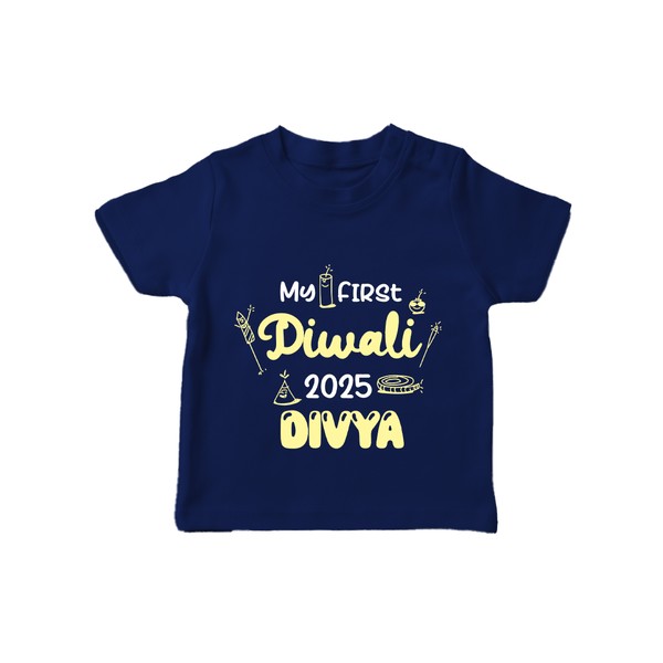 My First Diwali Tshirt | Personalized Baby Festival Outfit - NAVY BLUE - 0-5 Months Old (Chest 17")