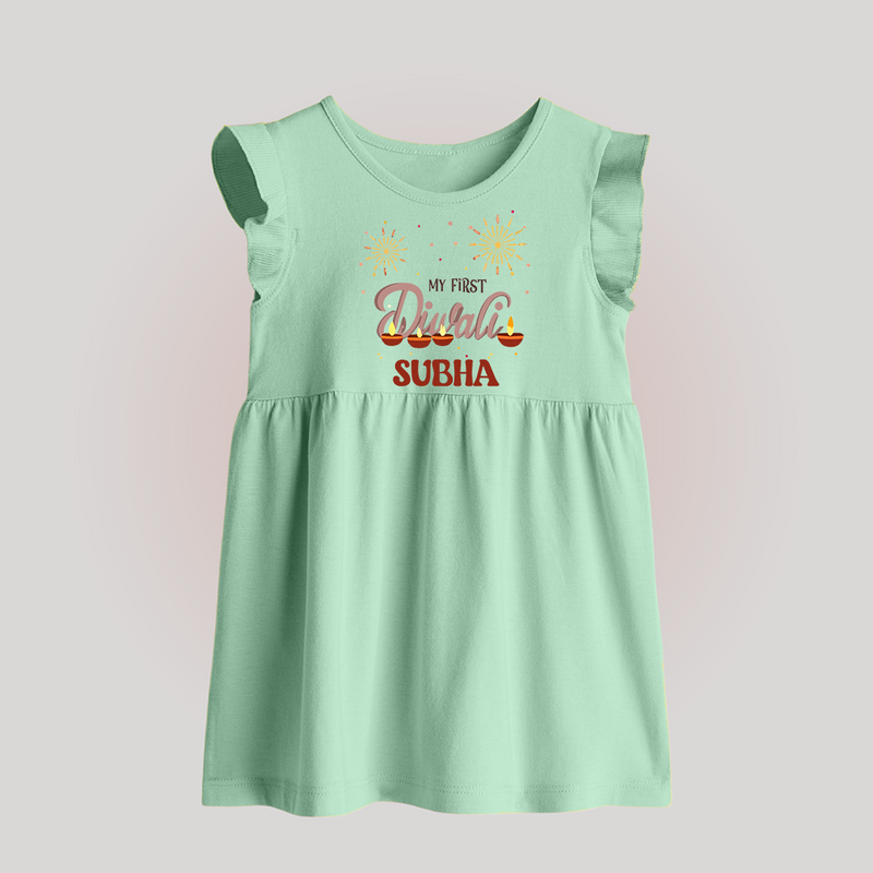 Chota Packet Bada Dhamaka My First Diwali Baby Frock | Custom Baby Baby Frock - MINT GREEN - 0 - 3 Months Old (Chest 17")