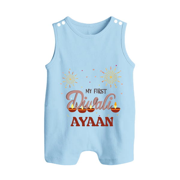 My First Diwali Sparkling Moments Button Romper - BABY BLUE - New Born (Chest 18")