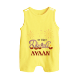 My First Diwali Sparkling Moments Button Romper - PASTEL YELLOW - New Born (Chest 18")
