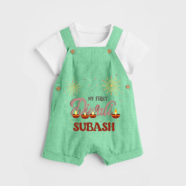 Chota Packet Bada Dhamaka My First Diwali Dungaree Set | Custom Baby Dungaree Set - GREEN - 0 - 5 Months Old (Chest 18")