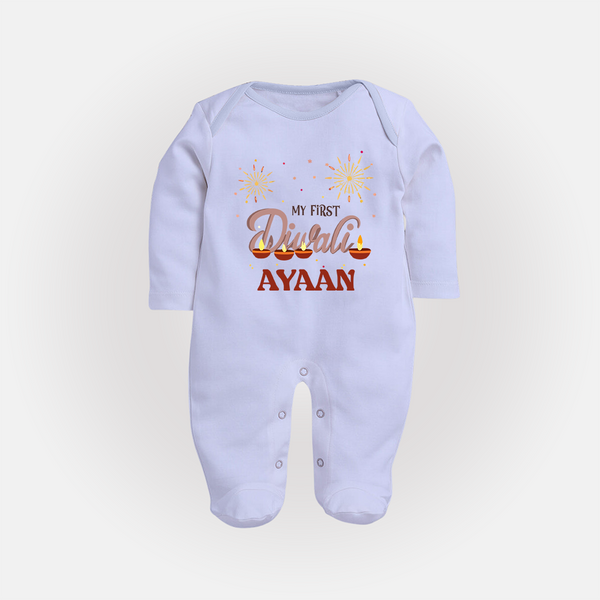 My First Diwali Sparkling Moments Full Body Suit - BABY BLUE - New Born (Chest 7.5")