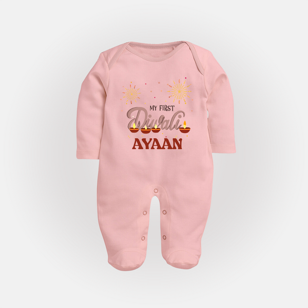 My First Diwali Sparkling Moments Full Body Suit - BABY PINK - New Born (Chest 7.5")