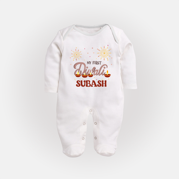 Chota Packet Bada Dhamaka My First Diwali Sleep Suit | Custom Baby Sleep Suit - WHITE - New Born (Chest 7.5")