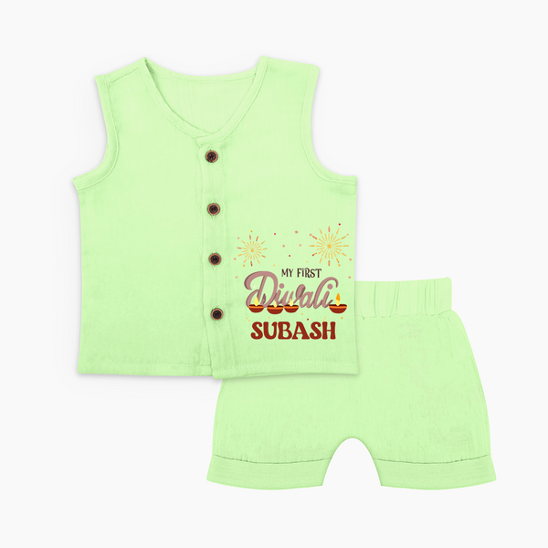 Chota Packet Bada Dhamaka My First Diwali Jabla Set | Custom Baby Jabla Set - PASTEL GREEN - 0 - 3 Months Old (Chest 9.8")