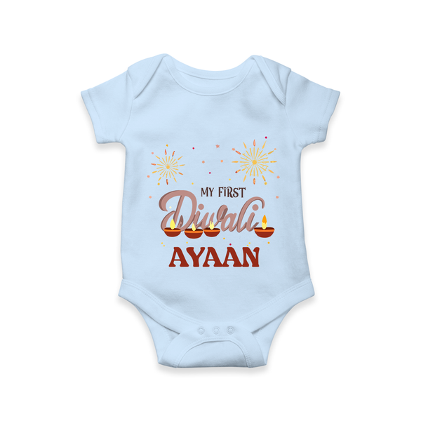 My First Diwali Sparkling Moments Romper - BABY BLUE - New Born (Chest 14")
