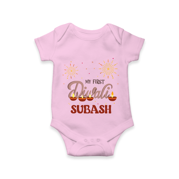 Chota Packet Bada Dhamaka My First Diwali Romper | Custom Baby Romper - BABY PINK - New Born (Chest 14")
