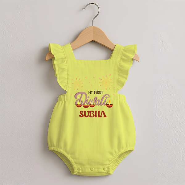 Chota Packet Bada Dhamaka My First Diwali Romper Frock | Custom Baby Romper Frock - PASTEL YELLOW - 0 - 3 Months Old (Chest 19")