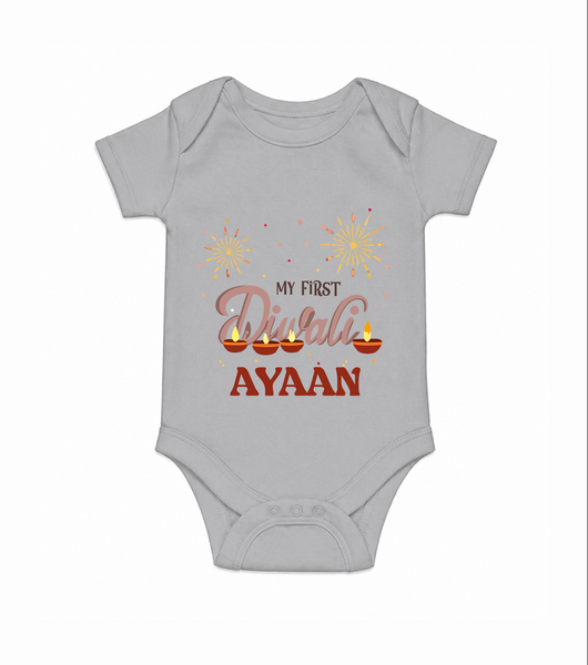 My First Diwali Sparkling Moments Romper - GREY - New Born (Chest 14")