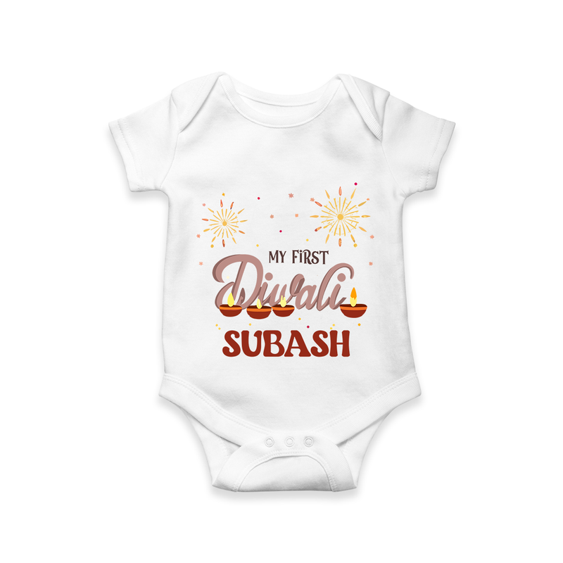 Chota Packet Bada Dhamaka My First Diwali Romper | Custom Baby Romper - WHITE - New Born (Chest 14")