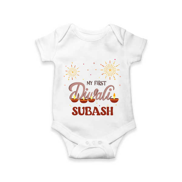 Chota Packet Bada Dhamaka My First Diwali Romper | Custom Baby Romper - WHITE - New Born (Chest 14")