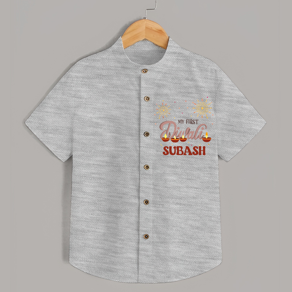 Chota Packet Bada Dhamaka My First Diwali Shirt | Custom Baby Shirt - GREY - 0 - 6 Months Old (Chest 23")