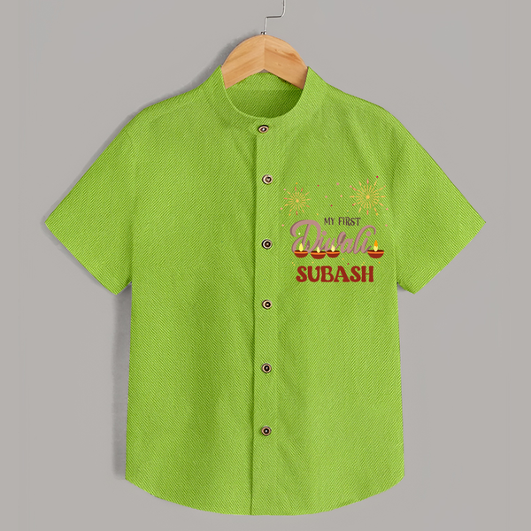 Chota Packet Bada Dhamaka My First Diwali Shirt | Custom Baby Shirt - LIME GREEN - 0 - 6 Months Old (Chest 23")
